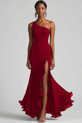 Schwarzes Chiffon One Shoulder Meerjungfrau Formelles Kleid mit Schlitz